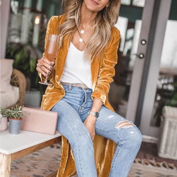 Longline Velvet Retro Duster Coat Jacket in Powder Blue - Picture 7 of 16